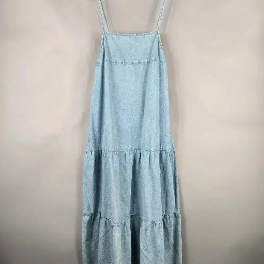 [BUNJANG] MNG Denim Ruffle Long Dress / MNG 망고 뷔스티에 캉캉 데님 롱 원피스