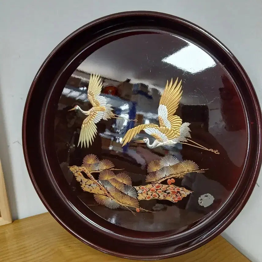 [BUNJANG] Japanese Maki-e Lacquerware Tray with Crane and Pine Motifs / 일본 칠기 나무쟁반, 차도구