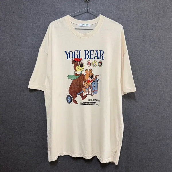 [BUNJANG] F Women's Oversized Fit Printed Short Sleeve T-Shirt - Ivory / F 여성 오버핏 프린팅 반팔 티셔츠 아이보리 BO2380