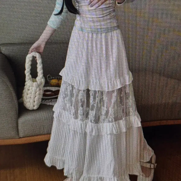 [BUNJANG] Lace Tiered Long Skirt 2 Colors / (해외배송)레이스 캉캉 스커트 2컬러