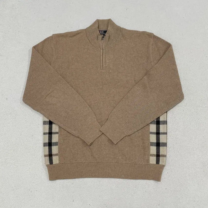 [BUNJANG] Daks House Check Color Block Half-Zip Knit XL / XL 닥스 하우스체크 배색 반집업 니트 0714
