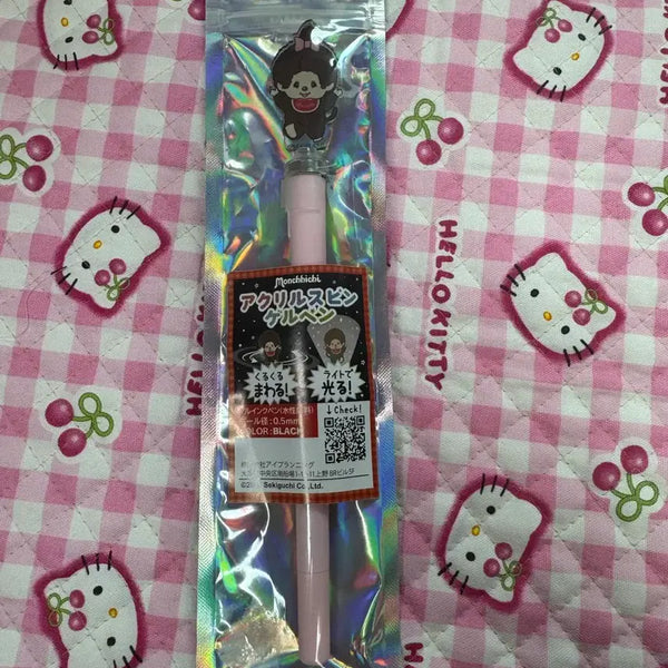 [BUNJANG] Monchhichi Light-Up Ballpoint Gel Pen - Black / 몬치치 불빛 볼펜 여아 새상품 블랙 젤펜