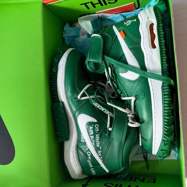 [BUNJANG] Nike Off-White Air Force 1 Mid 'Pine Green' (Size 255) / 나이키 오프화이트 에어포스1 미드 파인 그린 255