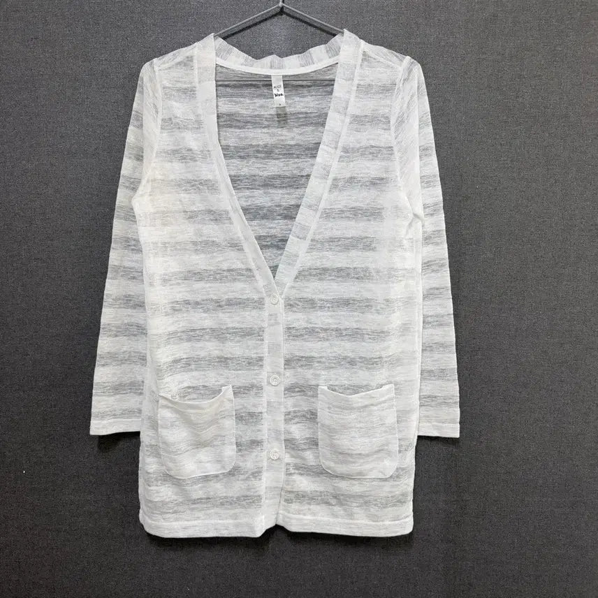 [BUNJANG] Alice&blue Women's White Stripe Long Cardigan / Alice&blue 여성 s 화이트 스트라이프 롱 가디건 BO2381