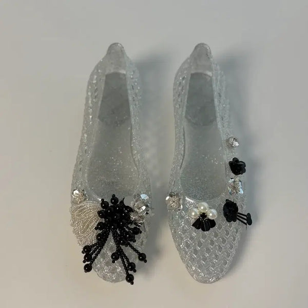 [BUNJANG] Jelly Shoes with Black Charms / 젤리슈즈 블랙파츠들 포함