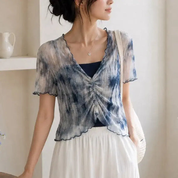 [BUNJANG] Cropped Sheer Tie-Dye Short Sleeve Top / 크롭 시스루 타이다이 반팔 (무료배송)