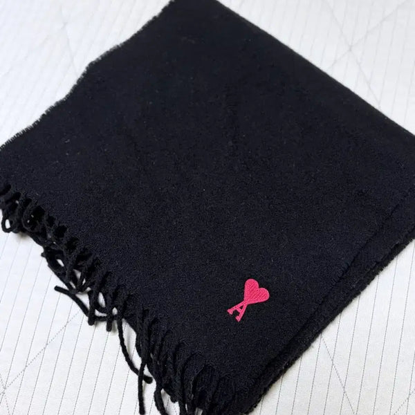 [BUNJANG] Authentic Ami Heart Logo Wool Scarf Black / [정품] 아미 하트 로고 울 머플러 블랙