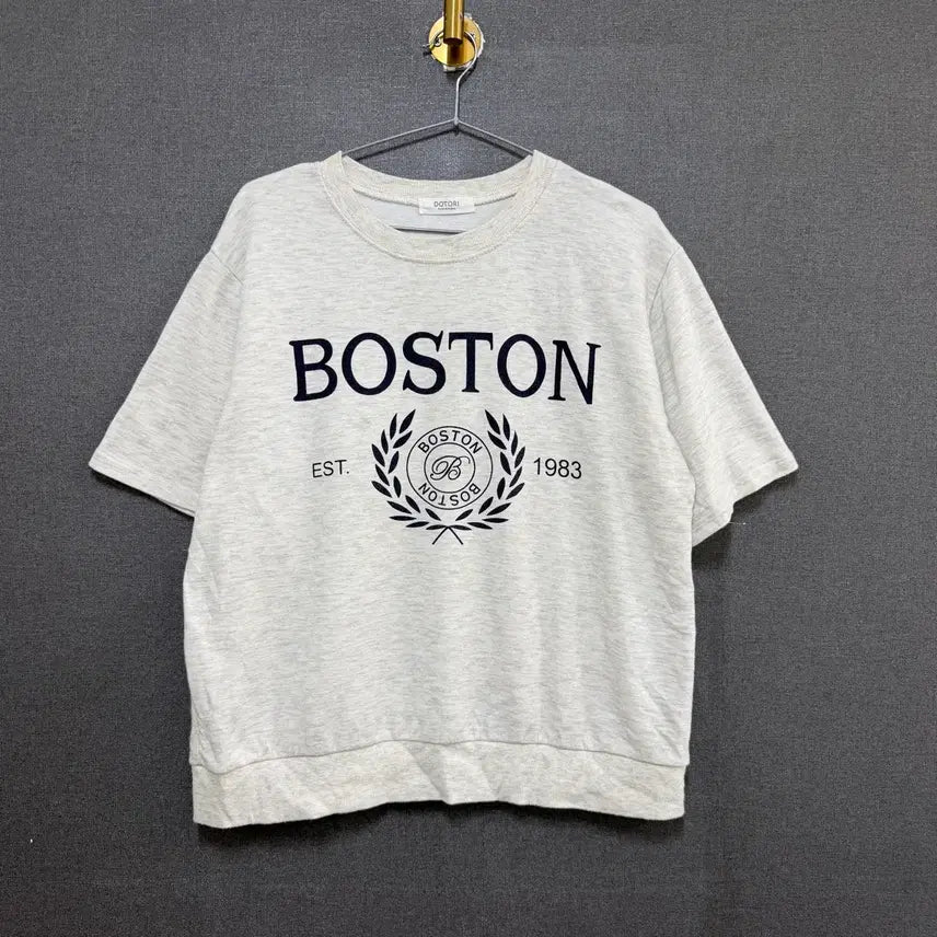 [BUNJANG] F Boston Short Sleeve Sweatshirt Melange Grey BO2383 / F 여성 보스턴 반팔 맨투맨 멜란지그레이 BO2383