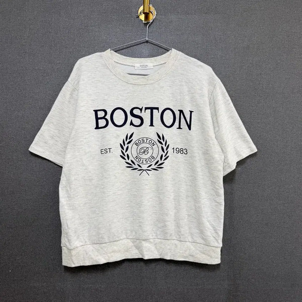 [BUNJANG] F Boston Short Sleeve Sweatshirt Melange Grey BO2383 / F 여성 보스턴 반팔 맨투맨 멜란지그레이 BO2383