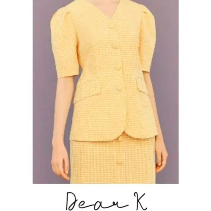 [BUNJANG] Kenneth Lady Dear K Yellow Gingham Check Short Sleeve Jacket 55 / 케네스레이디 Dear K 옐로우 깅엄체크 여름 반팔 자켓 55