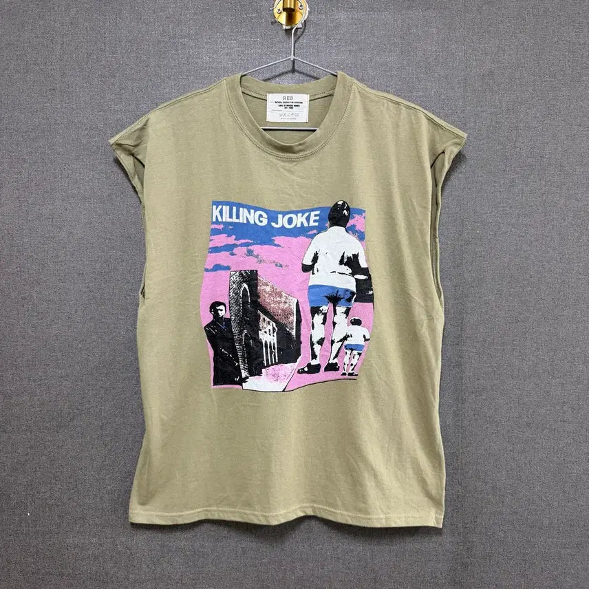 [BUNJANG] Women's Printed Sleeveless T-Shirt Khaki / F 여성 프린킽 나시 민소매 티셔츠 카키 BO2384