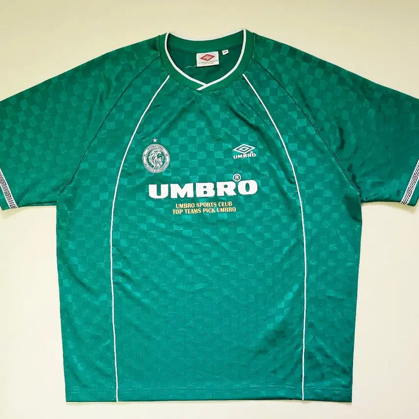 [BUNJANG] Umbro Green Stripe Jacquard Round Hem Short Sleeve Jersey (Size 105) / 엄브로 반팔 져지 그린 스트라이프 자카드 라운드 반팔(105)