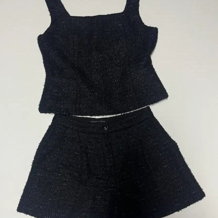 [BUNJANG] Maison de Maiya Women's Tweed Sleeveless Top and Shorts Set - Black / 여성 메종드메이어 고급 트위드 나시 반바지 셋업 F 블랙