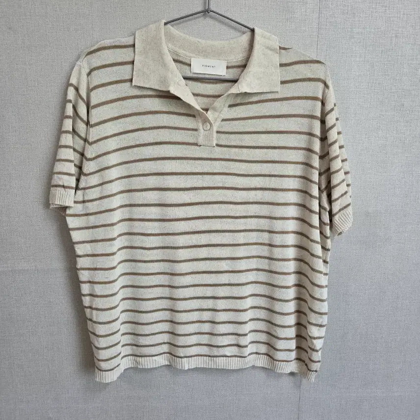 [BUNJANG] Pigment Striped Short-Sleeve Summer Knit Polo (Size F) / 피그먼트 여성 단가라 반팔 여름 카라 니트 F JJ2859