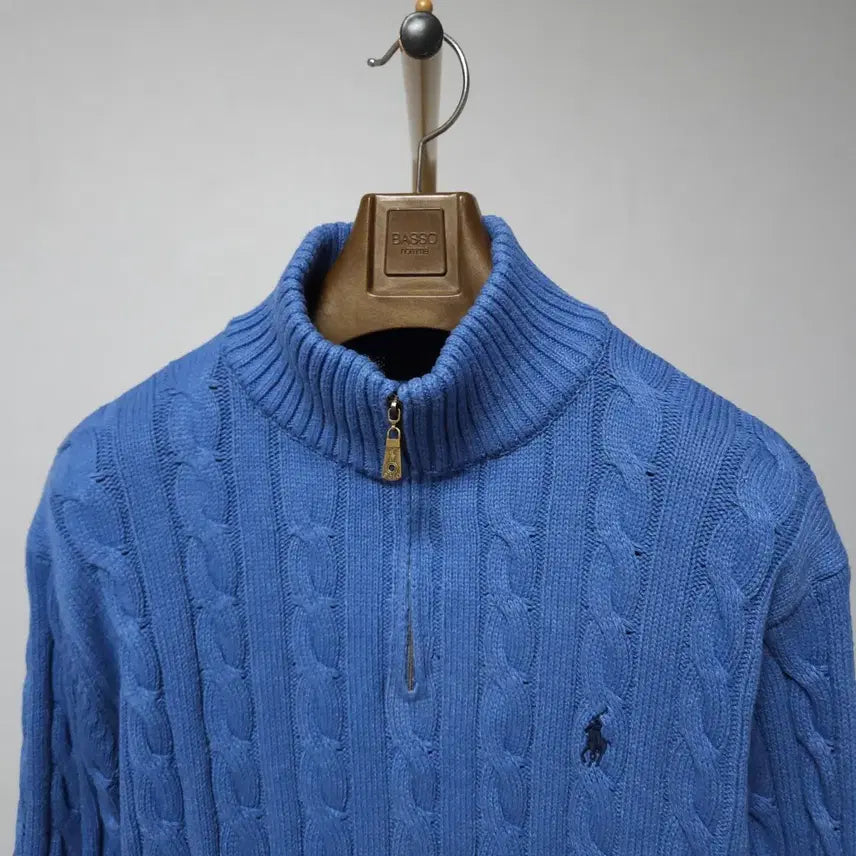 [BUNJANG] Polo Ralph Lauren Men's Cable Knit Half-Zip Sweater Blue / M ) 폴로 랄프로렌 남성 꽈배기 반집업 니트 블루