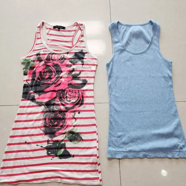 [BUNJANG] Egoist & Giordano Striped Rose Print & Ribbed Sleeveless Tops Bundle Set / 에고이스트 지오다노 나시티 민소매