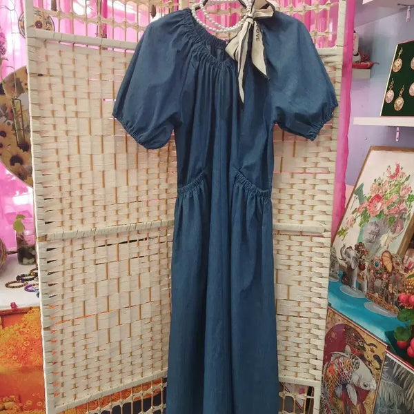 [BUNJANG] Denim Dress and Pearl Necklace Set / 청원피스와 목걸이 세트