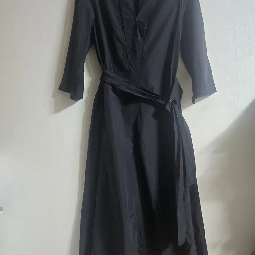 [BUNJANG] Time Black 7-Sleeve Belted Dress / 타임 블랙  7부 소매 벨트 원피스 82-94-160