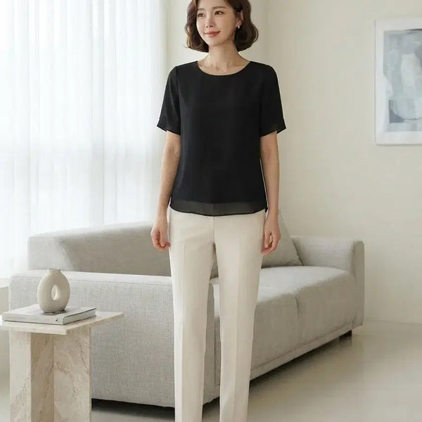 [BUNJANG] Elegant Black Short-Sleeve Blouse / 고급스러운 블랙 반팔 블라우스