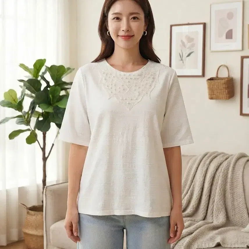 [BUNJANG] White Women's Short Sleeve Blouse / 화이트 여성 반팔 블라우스
