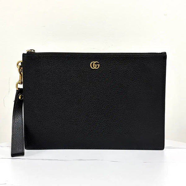 [BUNJANG] Gucci GG Marmont Leather Clutch Bag Black / 구찌 GG 마몬트 레더 클러치백 블랙 (475317)