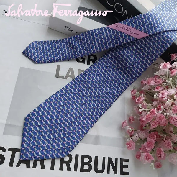 [BUNJANG] Salvatore Ferragamo Dolphin Pattern Silk Tie 8cm / 살바토레페라가모 블루 돌고래 패턴 넥타이 8cm S~A+등급 k3106