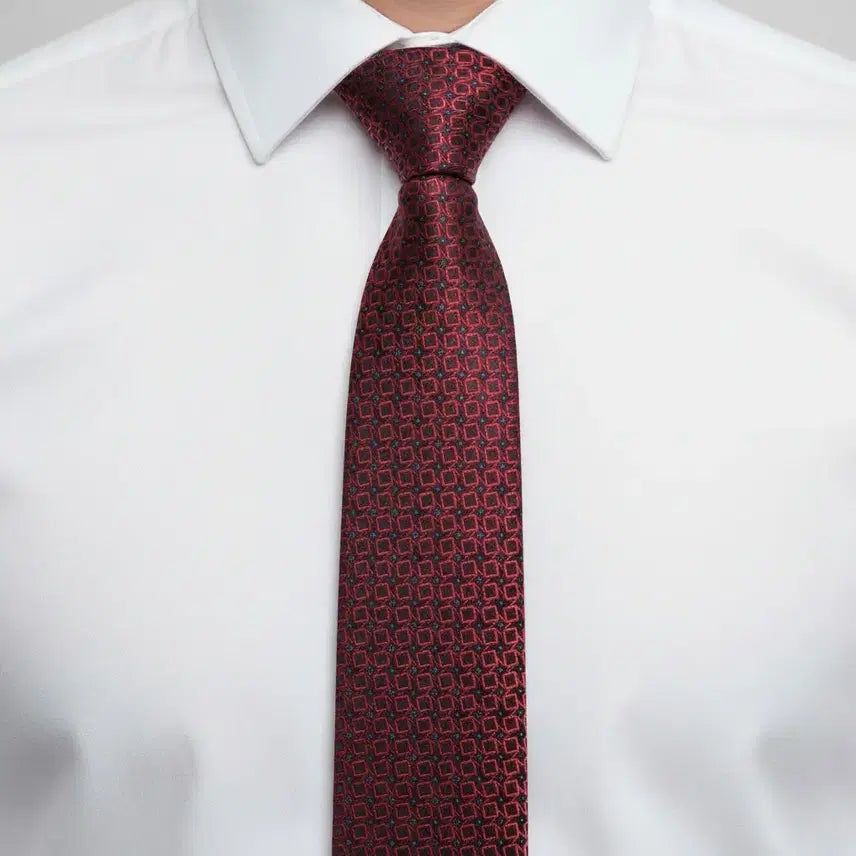 [BUNJANG] Daks Burgundy Patterned Leather Necktie / 닥스 버건디 패턴 견 넥타이
