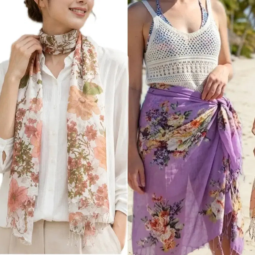 [BUNJANG] 100% Viscose Floral Long Scarf Beach Shawl Resort Wear / 비스코스100% 플로럴 로맨틱 스카프 롱머플러 비치숄 데일리 리조트룩