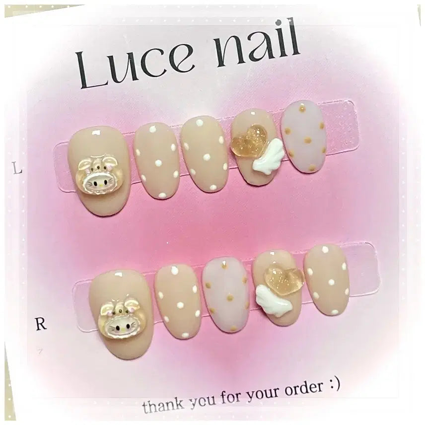 [BUNJANG] Beige Kitty Nail Tips (Limited Edition) / 베이지키티 네일팁(한정판매)