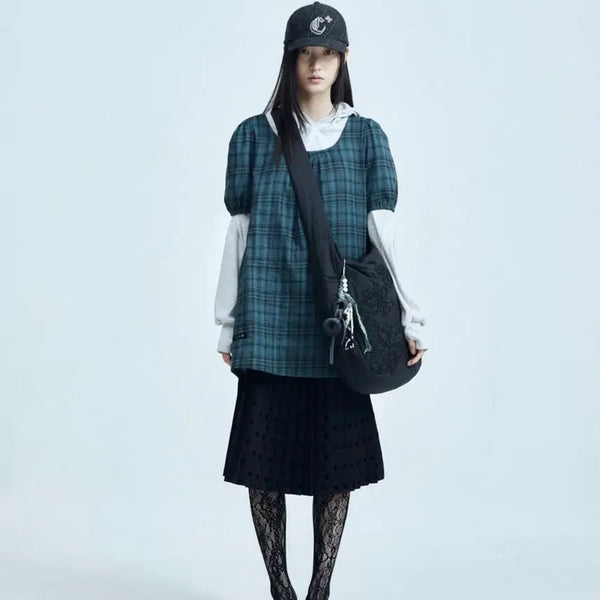 [BUNJANG] Colocynth Check One-Piece Blouse / 콜로신스 체크 원피스 블라우스 아일릿 원희 착용