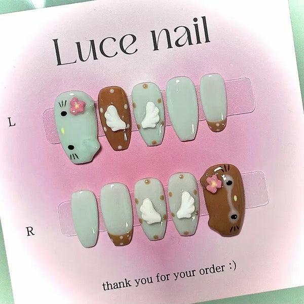 [BUNJANG] Mint Tanning Kitty Nail Tips / 민트 태닝키티 네일팁