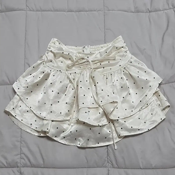 [BUNJANG] GRL Polka Dot Ruffle Tiered Skirt Ivory / grl 도트 아이보리 캉캉 스커트 리본 프릴 일본 빈티지