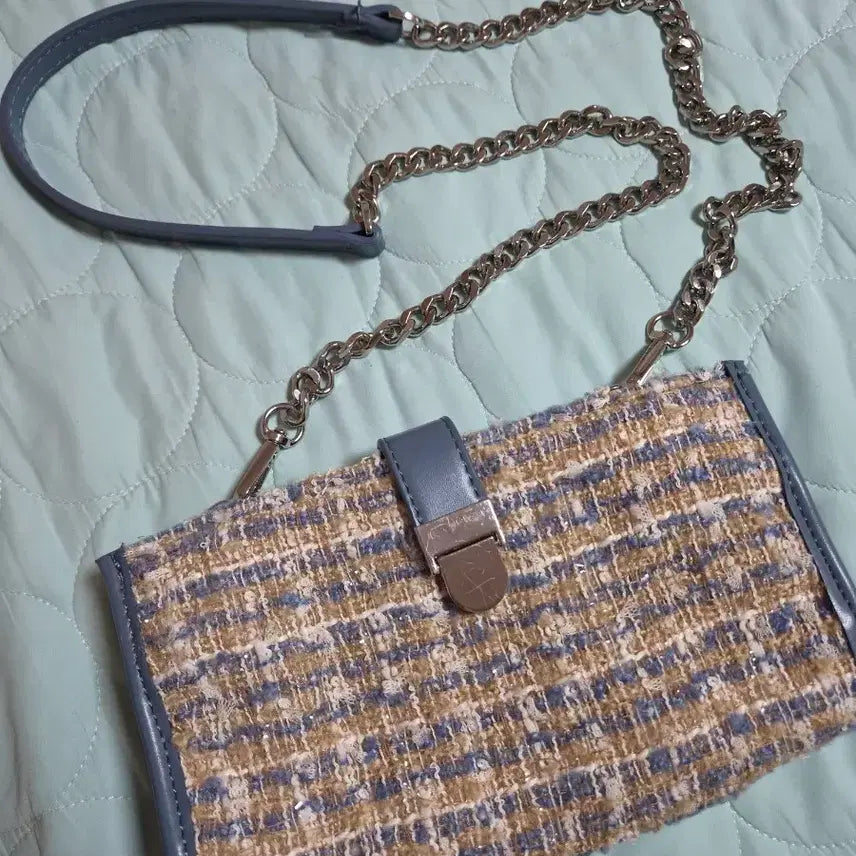 [BUNJANG] Zara Checked Tweed Clutch Bag - Blue / 자라 체크 트위드 클러치 백 블루