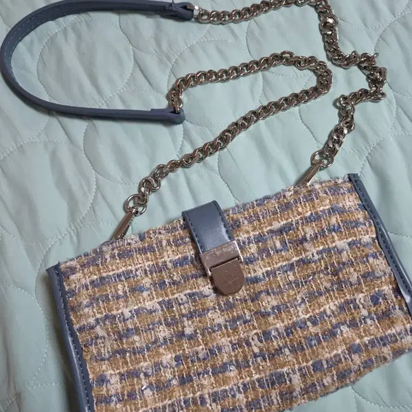 [BUNJANG] Zara Checked Tweed Clutch Bag - Blue / 자라 체크 트위드 클러치 백 블루