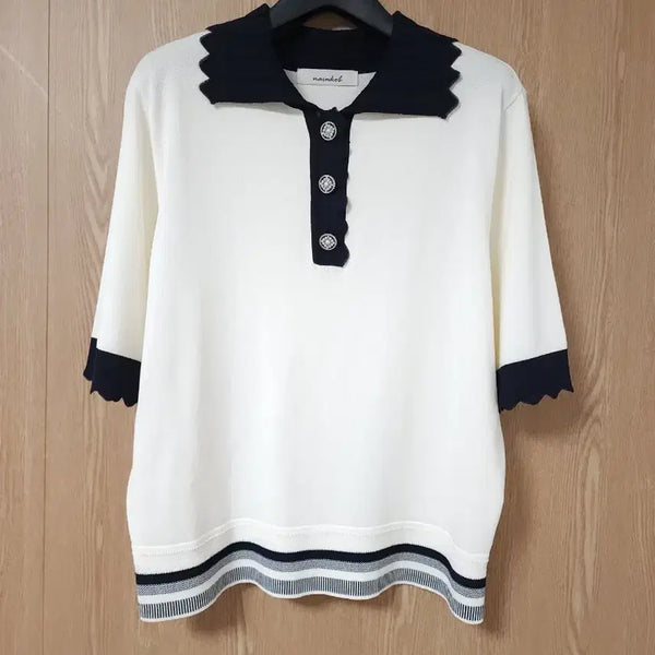 [BUNJANG] Nine Cop Jewel Button Collar Knit / 나인콥) 보석 단추 카라넥 니트