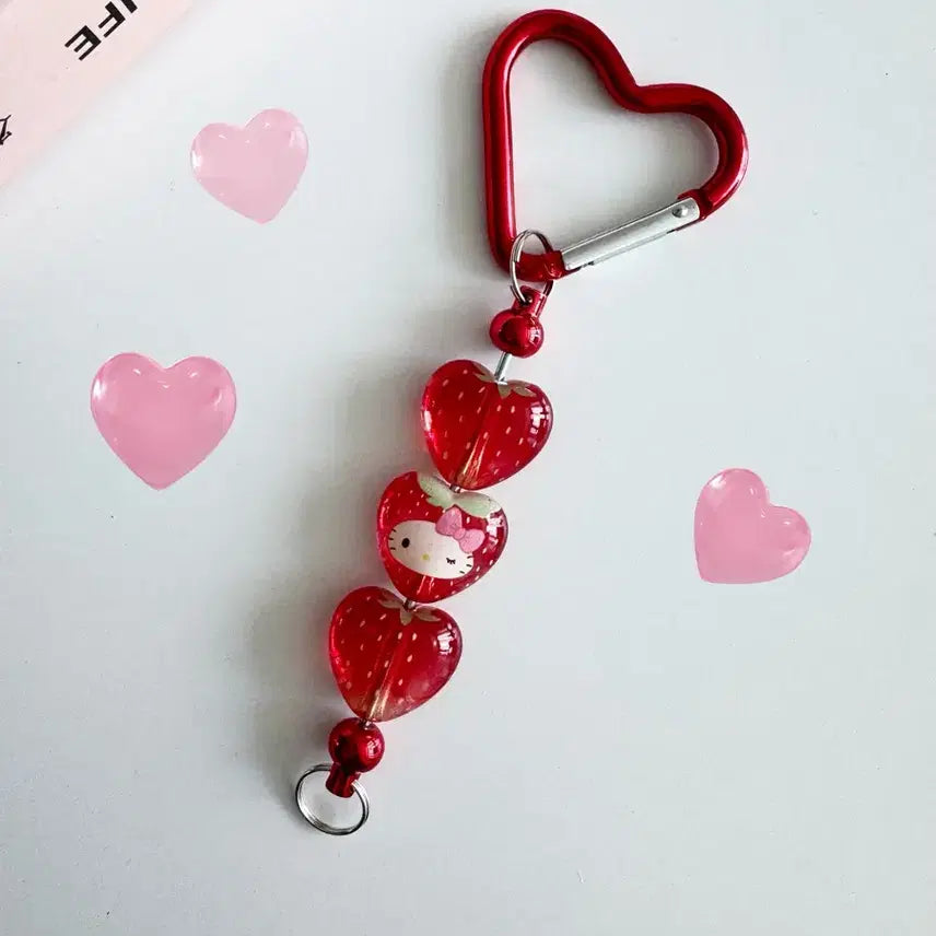 [BUNJANG] Strawberry Kitty Charm Keychain / 새상품) 하트딸기 키티키링