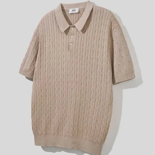 [BUNJANG] AGODI Cable Collar Short Sleeve Knit M / (베이지) 에이지오디 케이블 카라 반팔 니트 M