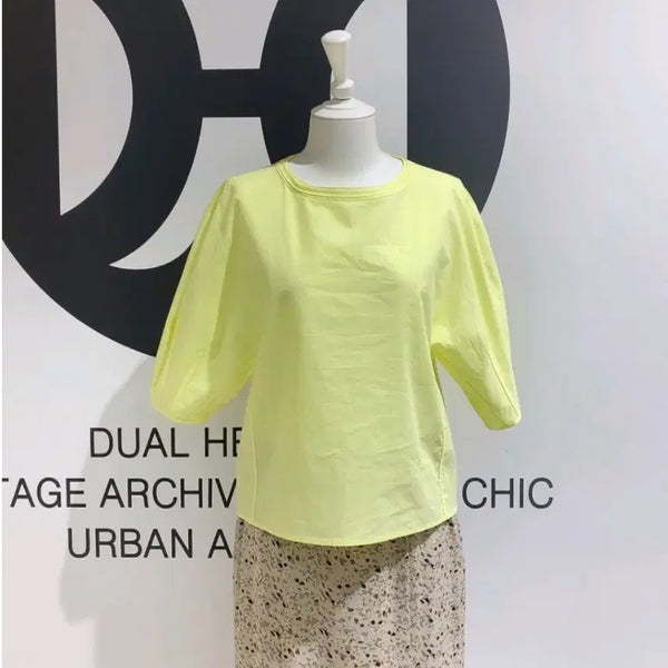 [BUNJANG] DEWL 2021 Volume Sleeve Crop Blouse / 21년도 듀엘)  볼륨 소매 크롭 블라우스