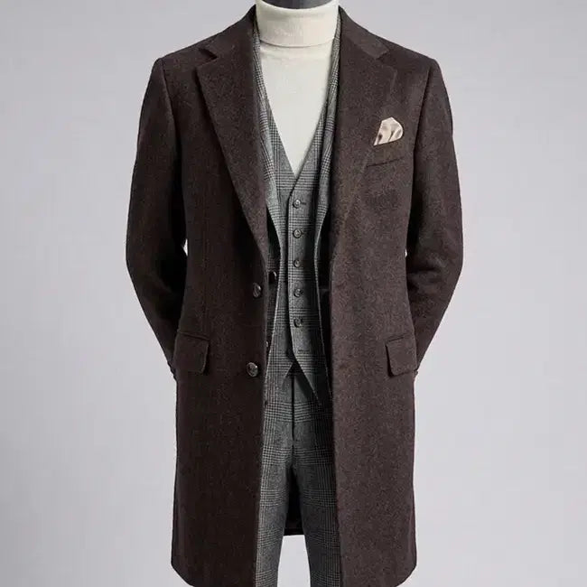 [BUNJANG] Vanhart di Albazar Piacenza 100% Cashmere Single Coat Charcoal Brown / 반하트 디 알바자 / 이태리 피아첸자 캐시미어 100% 차콜 브라운 싱글 코트 / 50[105]