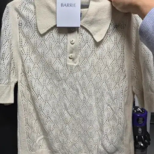 [BUNJANG] Barrie Knit Short Sleeve T-Shirt Ivory / 베리 barrie 니트 반팔