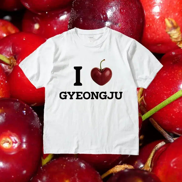 [BUNJANG] Gyeongju Cherry Official "I Love Gyeongju Cherry" Short Sleeve T-Shirt (Size S) / 경주체리주 아이러브경주 체리 반팔 티셔츠 S