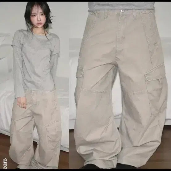 [BUNJANG] Cargo Wide Pants Beige / 카고 와이드 팬츠 베이지 (새상품)