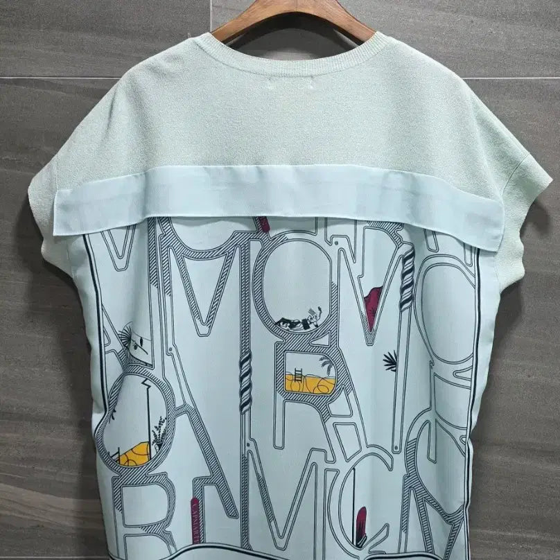 [BUNJANG] SJSJ Back Scarf Graphic Half Sleeve Knit Blouse FREE / SJSJ ,  백스카프그래픽  반팔 니트블라우스 F