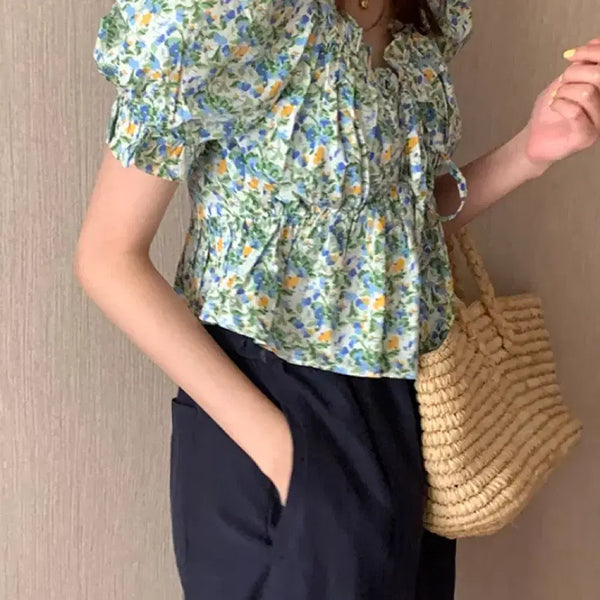 [BUNJANG] Vintage Flower Puff Blouse / 빈티지 플라워 퍼프 블라우스