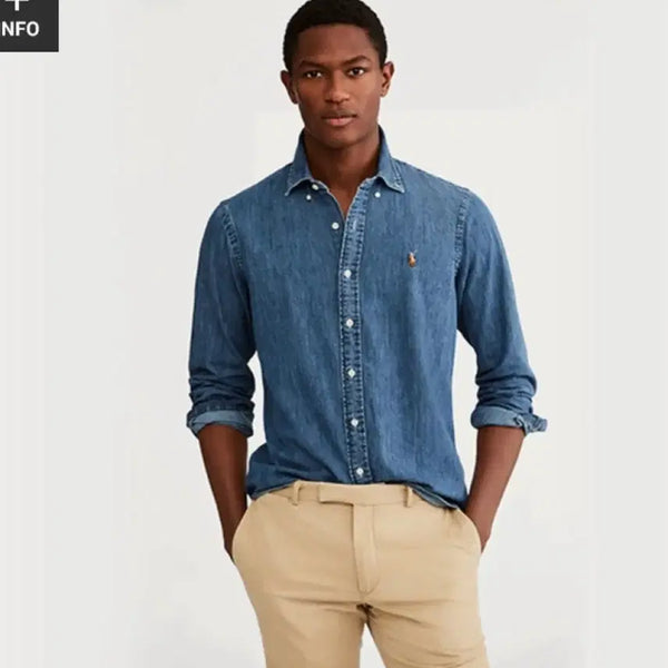 [BUNJANG] Polo Ralph Lauren Men's Classic Fit Chambray Denim Shirt - Dark Indigo, XL / 폴로 랄프로렌 맨 클래식핏 샴브레이 데님셔츠 71 0776162002 진청 XL사이즈