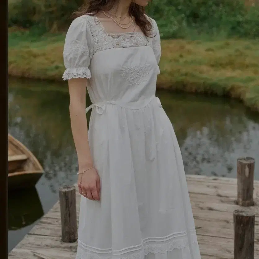 [BUNJANG] Simple Retro Lace Short Sleeve Dress / [할인무배] 심플레트로 레이스 반팔 원피스
