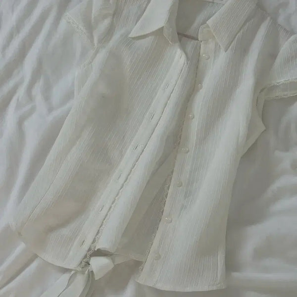 [BUNJANG] Hilda Lacy Bow Shirt Top Blouse S / 힐다 레이시 보우 셔츠 탑 블라우스 s