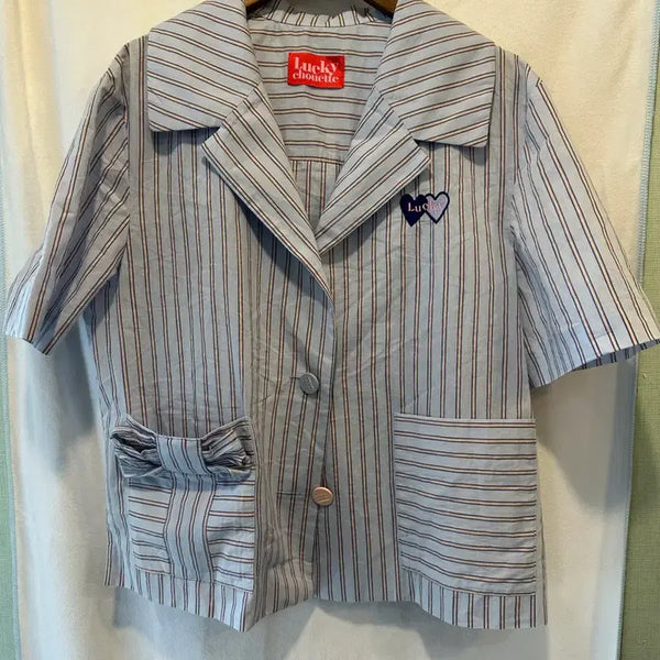 [BUNJANG] Lucky Chouette Striped Short Sleeve Shirt / 럭키슈에뜨 스트라이프 셔츠
