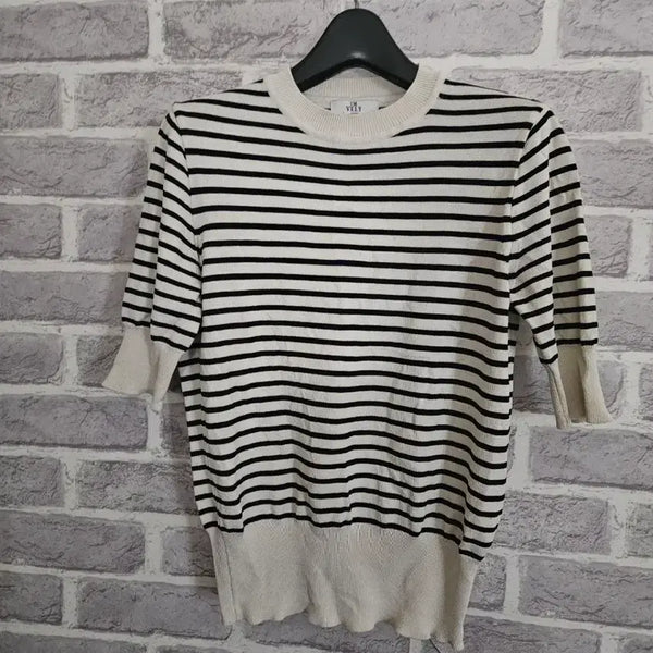 [BUNJANG] Imvely Stripe 5-Sleeve T-Shirt Knit / 임블리 스트라이프 5부 반팔니트/알뜰한여우