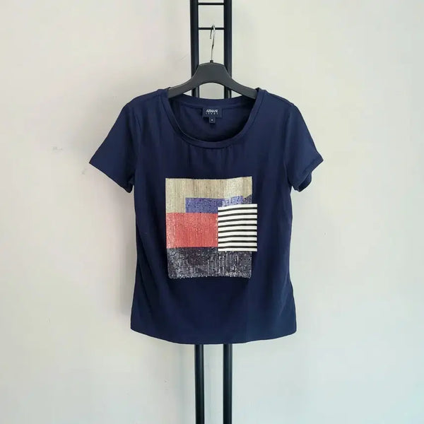 [BUNJANG] Armani Jeans Women's Navy Short Sleeve T-Shirt / 정품 알마니 진스 ARMANI JEANS 네이비 반팔 티셔츠 여성
